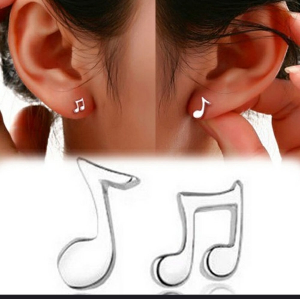 Music note earrings silver
